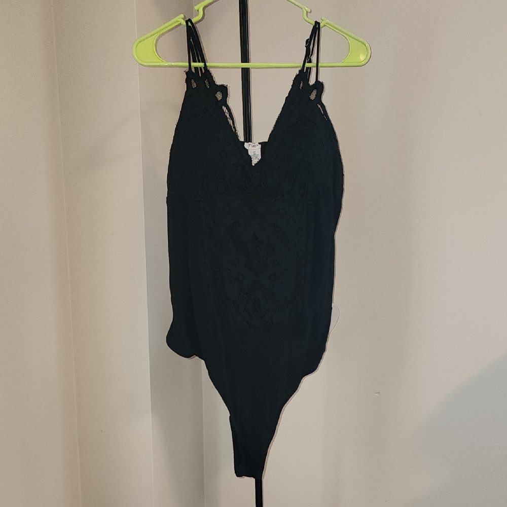 Black Lace V-Neck Bodysuit - Women Tops